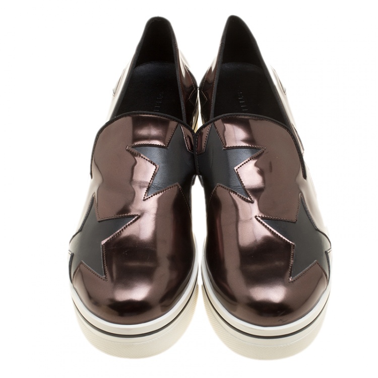 مملوكة مسبقًا Stella McCartney Metallic Grey  Faux Leather Binx Star Platform Slip On Sneakers Size 41