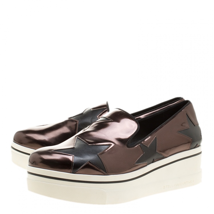 مملوكة مسبقًا Stella McCartney Metallic Grey  Faux Leather Binx Star Platform Slip On Sneakers Size 41