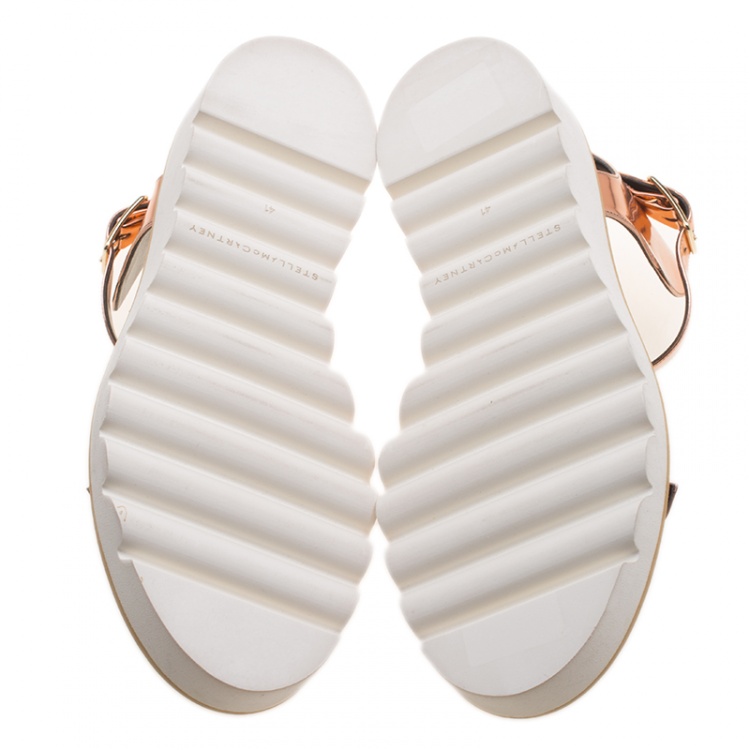 Pre Owned Stella McCartney Metallic Bronze Faux Leather Odette Studded Flat Sandals Size 41