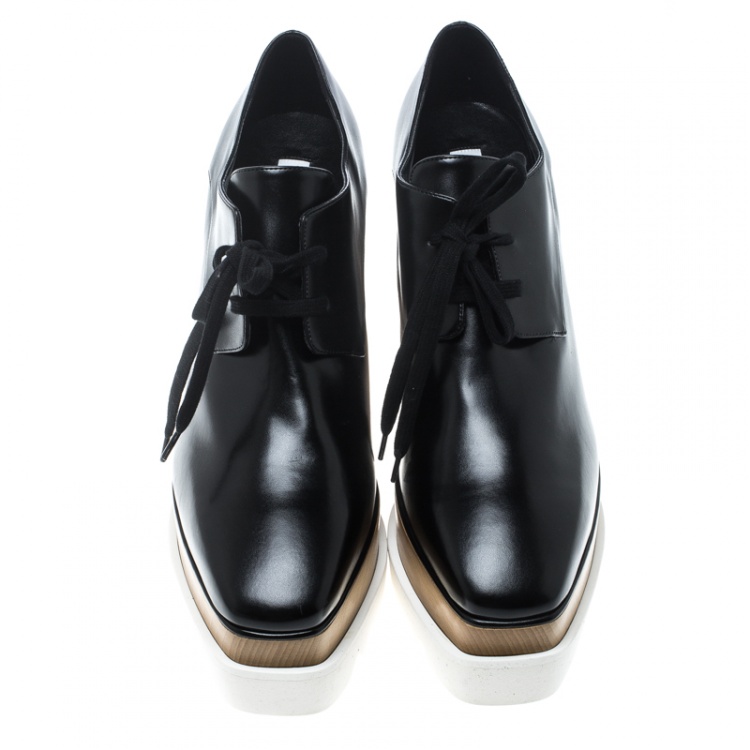 Pre Owned Stella McCartney Black Faux Leather Elyse Platform Derby Size 39.5