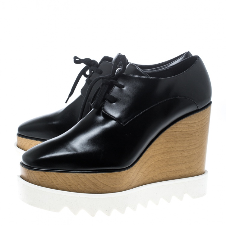 Pre Owned Stella McCartney Black Faux Leather Elyse Platform Derby Size 39.5