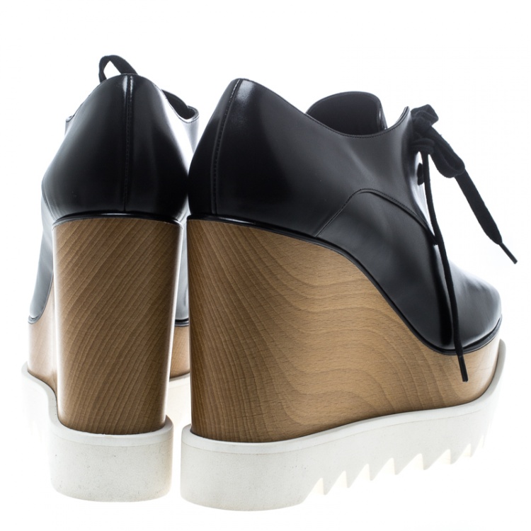 Pre Owned Stella McCartney Black Faux Leather Elyse Platform Derby Size 39.5