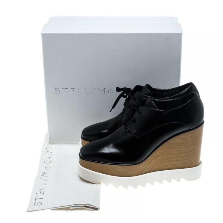 Pre Owned Stella McCartney Black Faux Leather Elyse Platform Derby Size 39.5