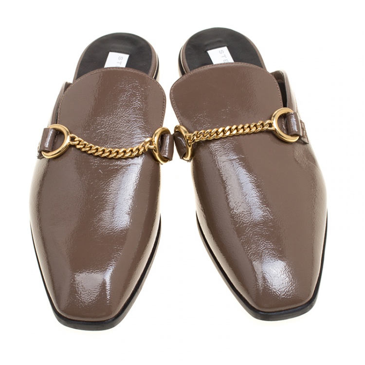 Pre Owned Stella McCartney Brown Faux Patent Leather Slip On Loafers Size 35.5