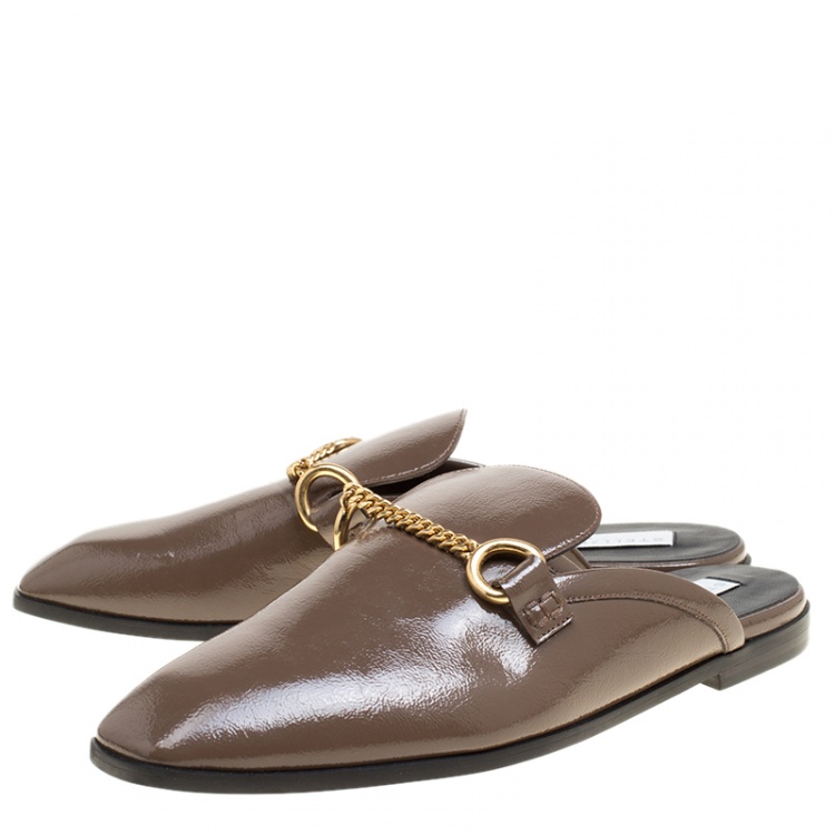 Pre Owned Stella McCartney Brown Faux Patent Leather Slip On Loafers Size 35.5