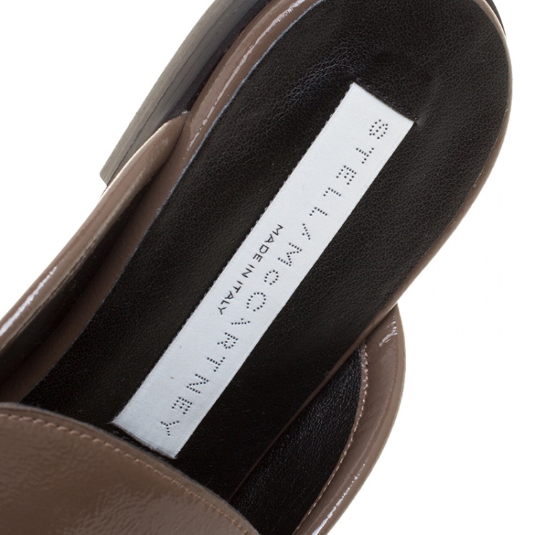 Pre Owned Stella McCartney Brown Faux Patent Leather Slip On Loafers Size 35.5