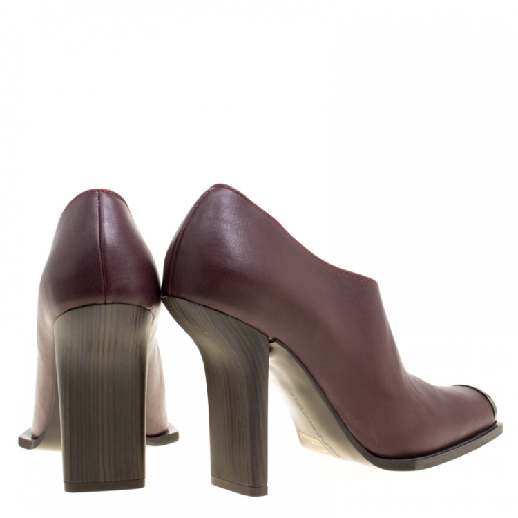 Pre Owned Stella McCartney Burgundy Faux Leather Square Toe Ankle Boots Size 37