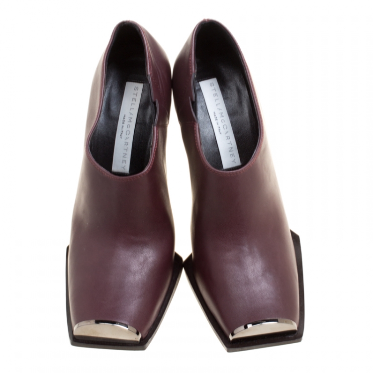 Pre Owned Stella McCartney Burgundy Faux Leather Square Toe Ankle Boots Size 37