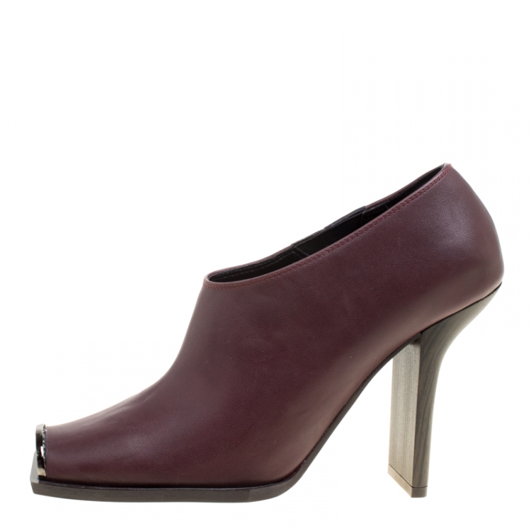 Pre Owned Stella McCartney Burgundy Faux Leather Square Toe Ankle Boots Size 37