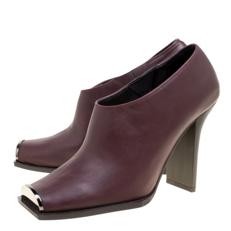 Pre Owned Stella McCartney Burgundy Faux Leather Square Toe Ankle Boots Size 37