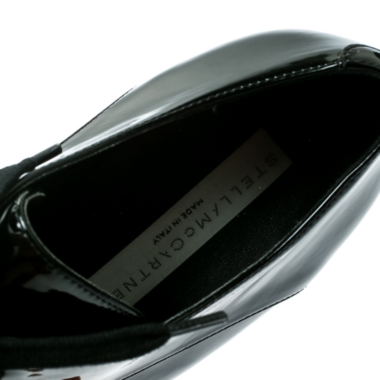 Pre Owned Stella McCartney Black Faux Patent Leather Elyse Platform Derby Size 40