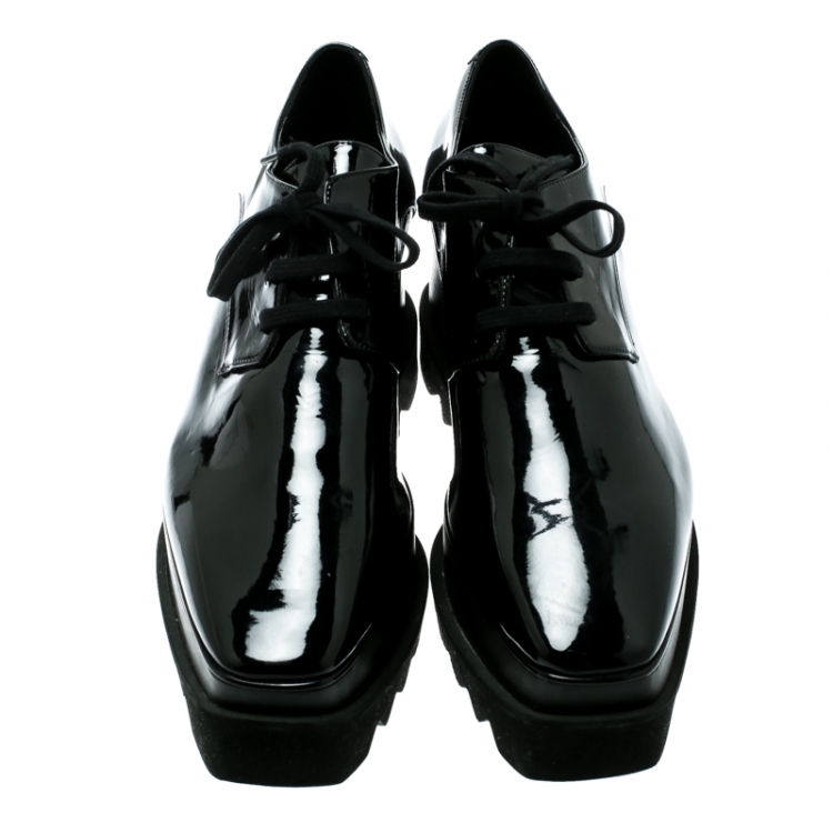 Pre Owned Stella McCartney Black Faux Patent Leather Elyse Platform Derby Size 40