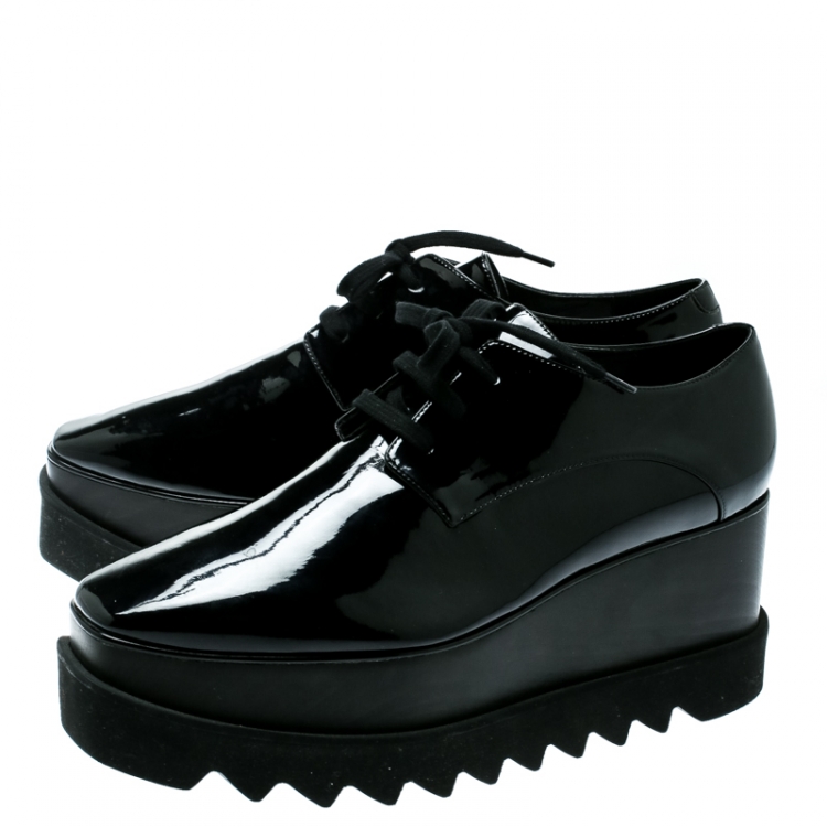 Pre Owned Stella McCartney Black Faux Patent Leather Elyse Platform Derby Size 40