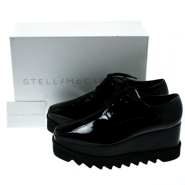 Pre Owned Stella McCartney Black Faux Patent Leather Elyse Platform Derby Size 40