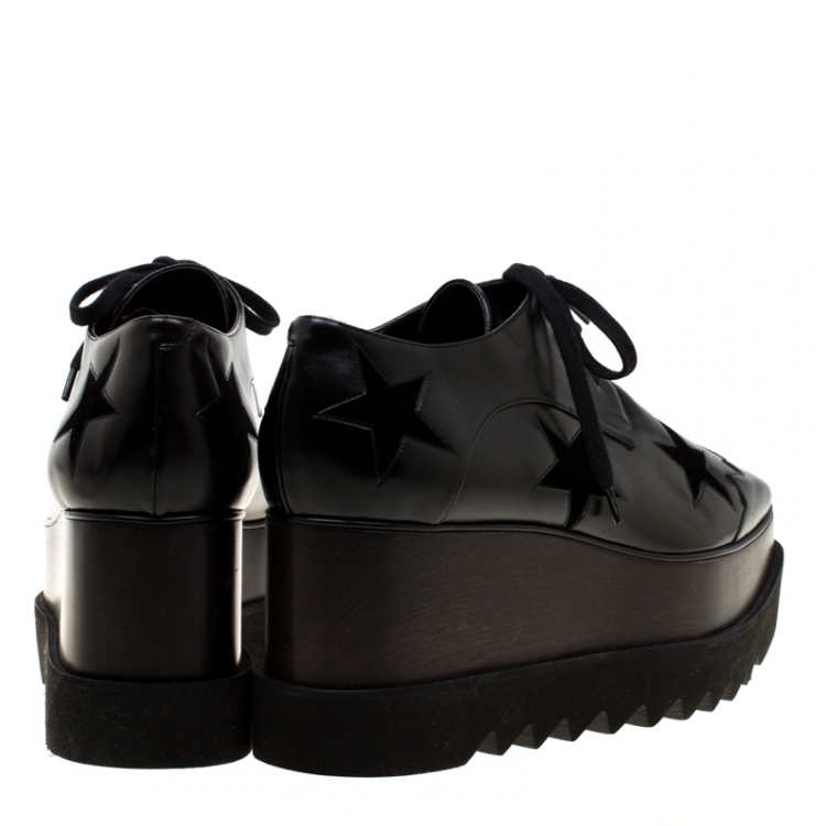 Pre Owned Stella McCartney Black Faux Leather Elyse Star Platform Derby Size 39.5