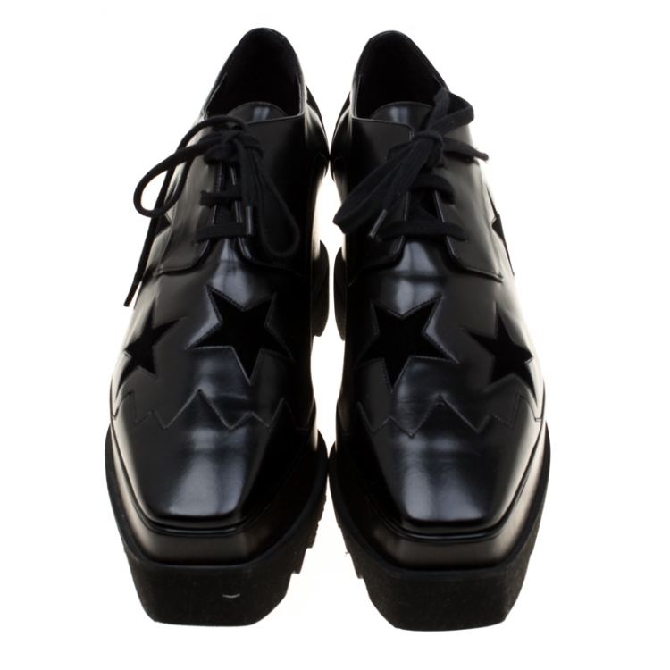 Pre Owned Stella McCartney Black Faux Leather Elyse Star Platform Derby Size 39.5