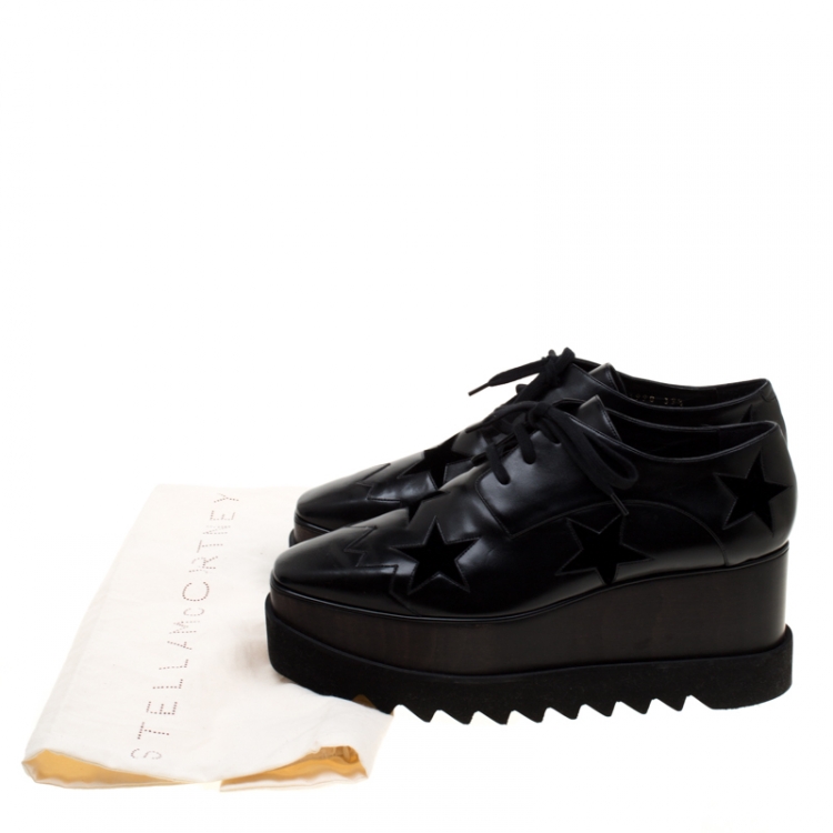 Pre Owned Stella McCartney Black Faux Leather Elyse Star Platform Derby Size 39.5