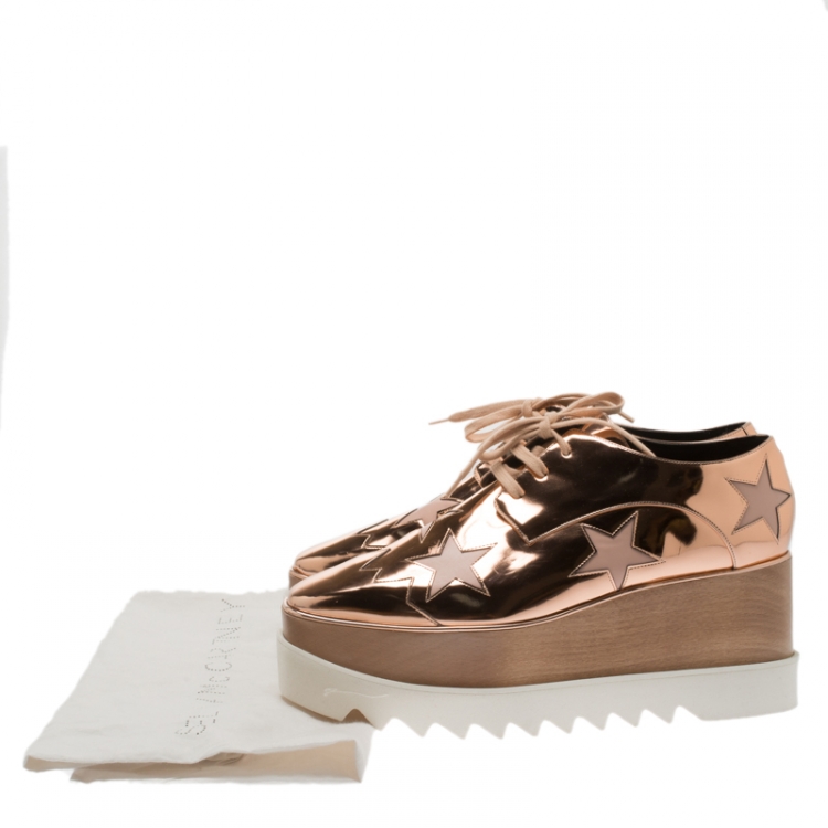 Pre Owned Stella McCartney Metallic Bronze Faux Leather Indium Elyse Star Platform Derby Size 41