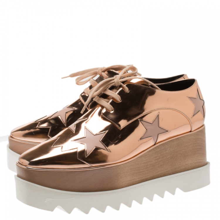 Pre Owned Stella McCartney Metallic Bronze Faux Leather Indium Elyse Star Platform Derby Size 41