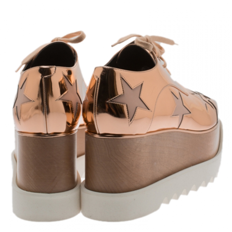 Pre Owned Stella McCartney Metallic Bronze Faux Leather Indium Elyse Star Platform Derby Size 41