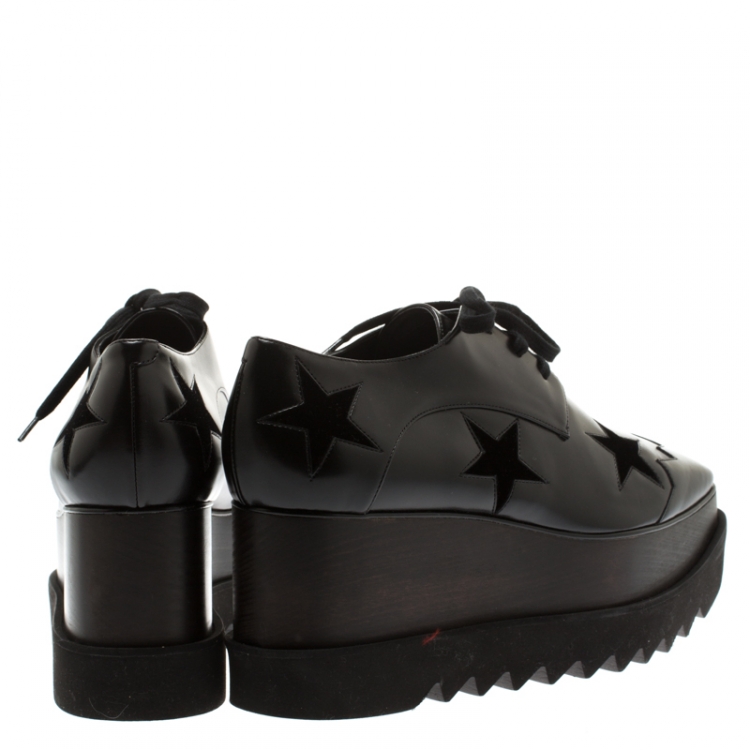 Pre Owned Stella McCartney Black Faux Leather Elyse Star Platform Derby Size 40