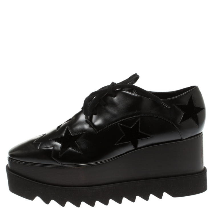 Pre Owned Stella McCartney Black Faux Leather Elyse Star Platform Derby Size 40