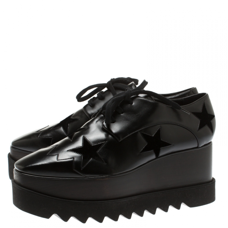 Pre Owned Stella McCartney Black Faux Leather Elyse Star Platform Derby Size 40