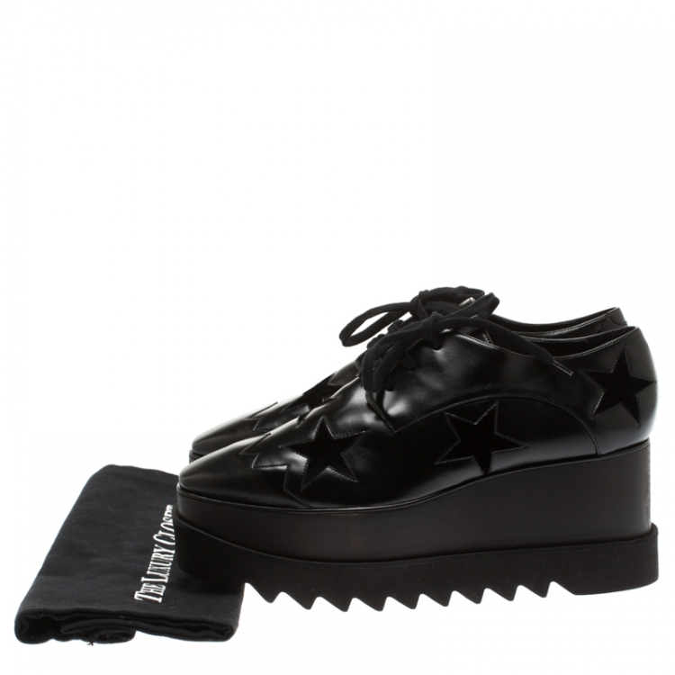 Pre Owned Stella McCartney Black Faux Leather Elyse Star Platform Derby Size 40