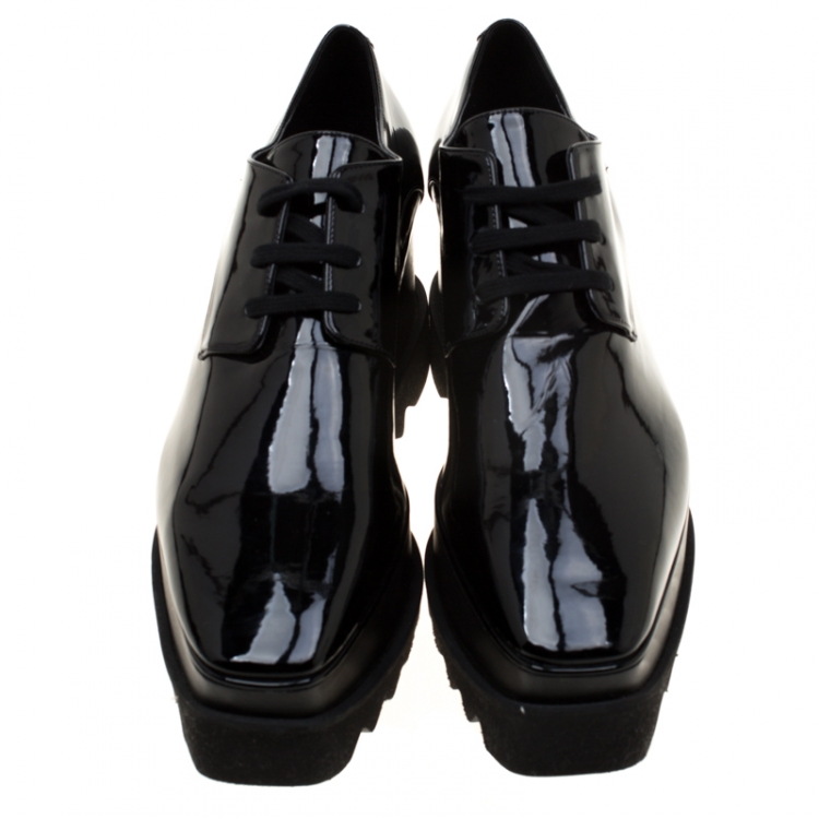 Pre Owned Stella McCartney Black Faux Patent Leather Elyse Platform Derby Size 41