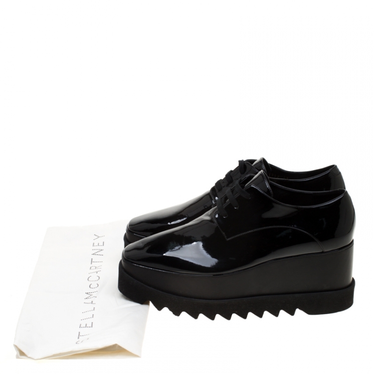 Pre Owned Stella McCartney Black Faux Patent Leather Elyse Platform Derby Size 41