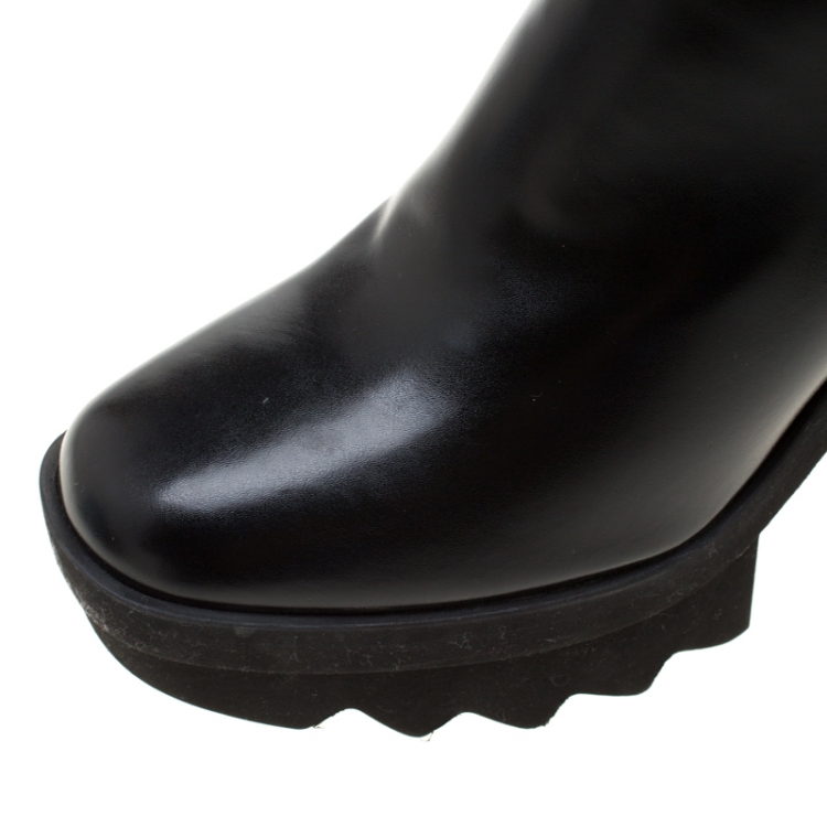 Pre Owned Stella McCartney Black Faux Leather Platform Ankle Boots Size 40