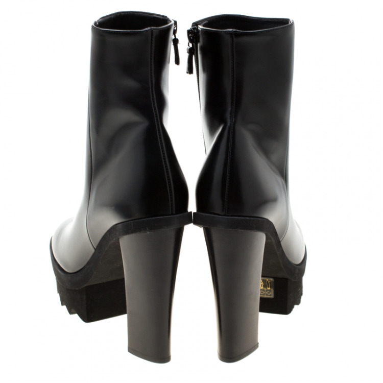 Pre Owned Stella McCartney Black Faux Leather Platform Ankle Boots Size 40