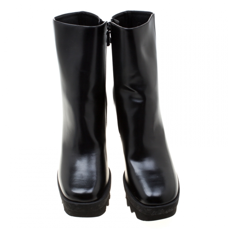 Pre Owned Stella McCartney Black Faux Leather Platform Ankle Boots Size 40