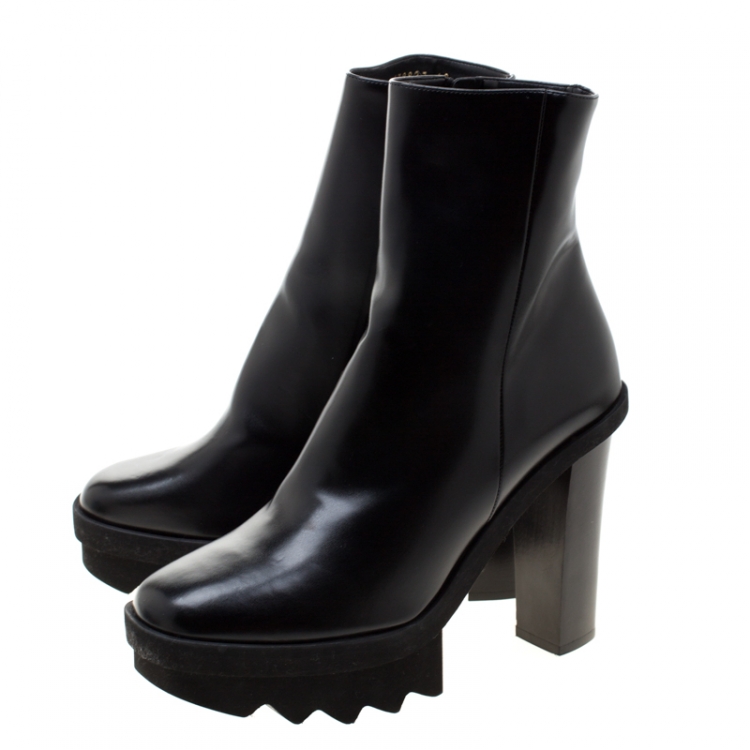 Pre Owned Stella McCartney Black Faux Leather Platform Ankle Boots Size 40