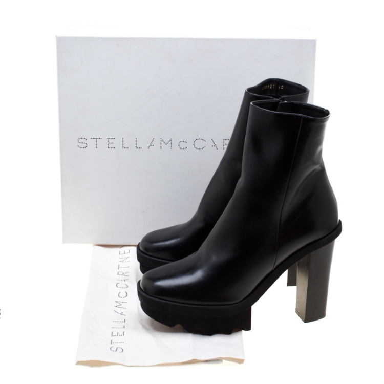 Pre Owned Stella McCartney Black Faux Leather Platform Ankle Boots Size 40