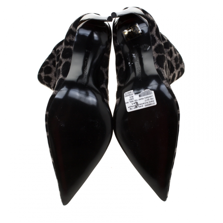 Pre Owned Stella McCartney Beige/Black Leopard Print Velvet Ankle Boots Size 38.5