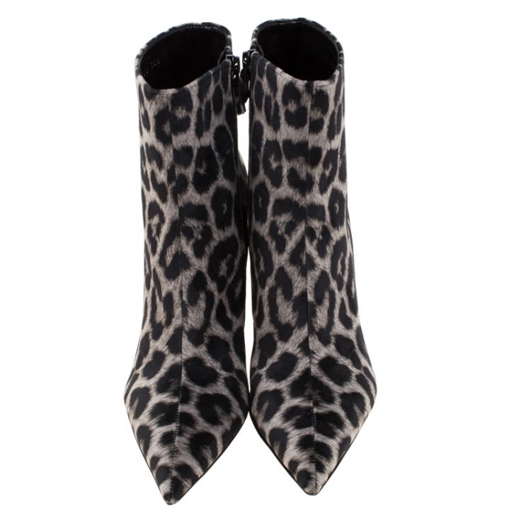 Pre Owned Stella McCartney Beige/Black Leopard Print Velvet Ankle Boots Size 38.5