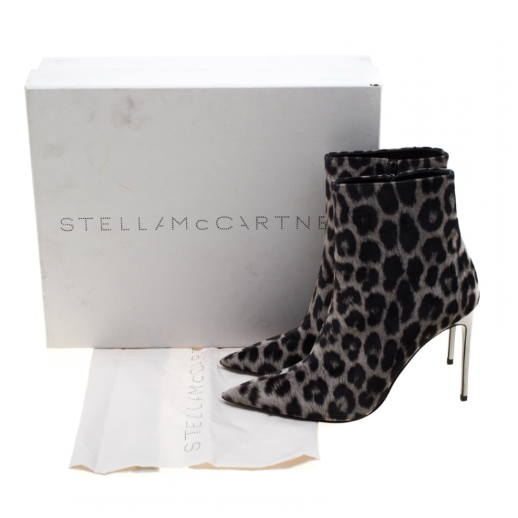 Pre Owned Stella McCartney Two Tone Leopard Print Velvet Ankle Boots Size 40