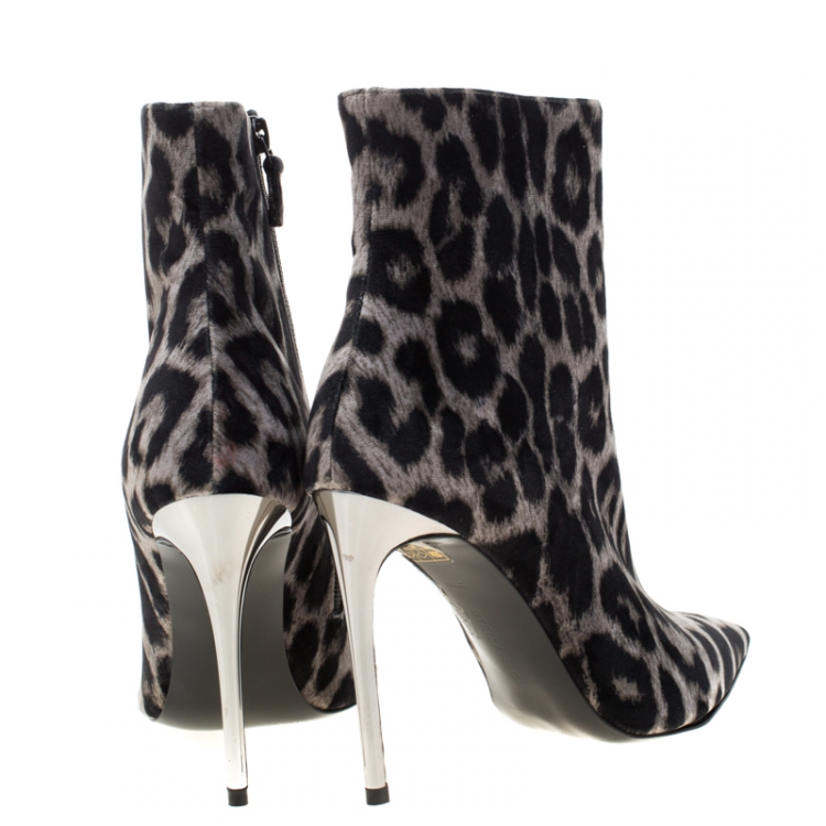Pre Owned Stella McCartney Two Tone Leopard Print Velvet Ankle Boots Size 40