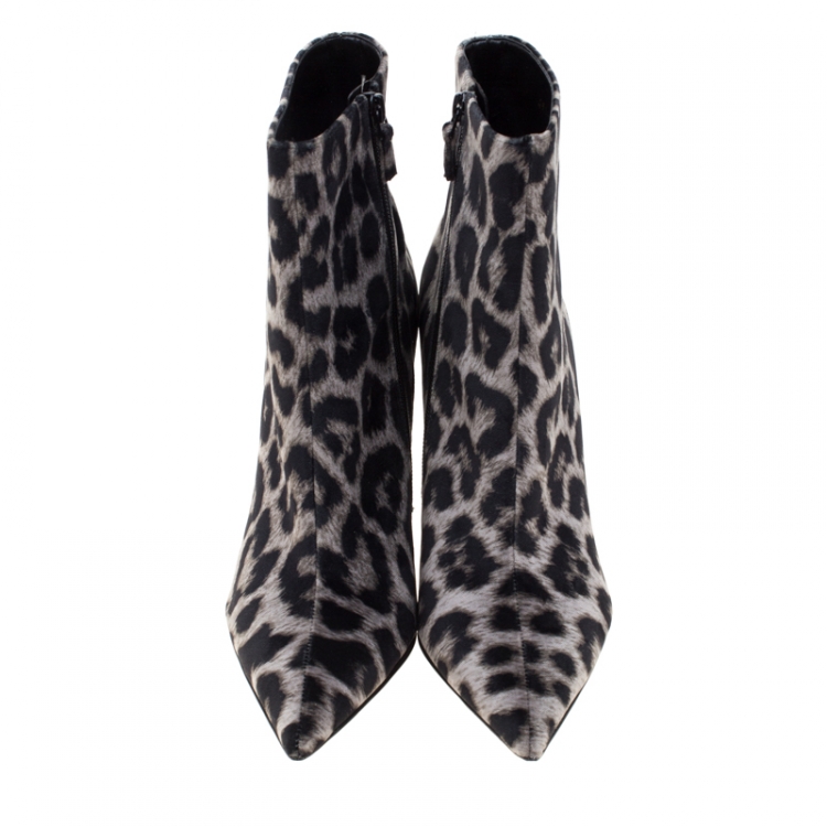 Pre Owned Stella McCartney Two Tone Leopard Print Velvet Ankle Boots Size 40
