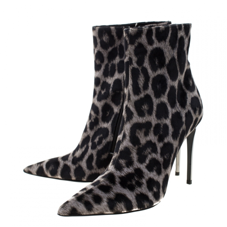 Pre Owned Stella McCartney Two Tone Leopard Print Velvet Ankle Boots Size 40