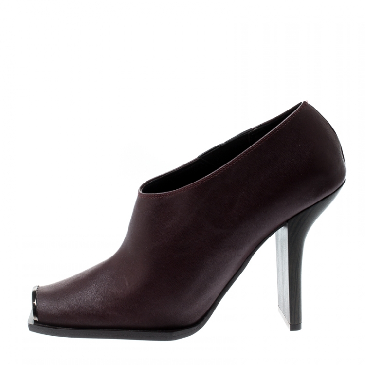 Pre Owned Stella McCartney Burgundy Faux Leather Square Toe Ankle Boots Size 38