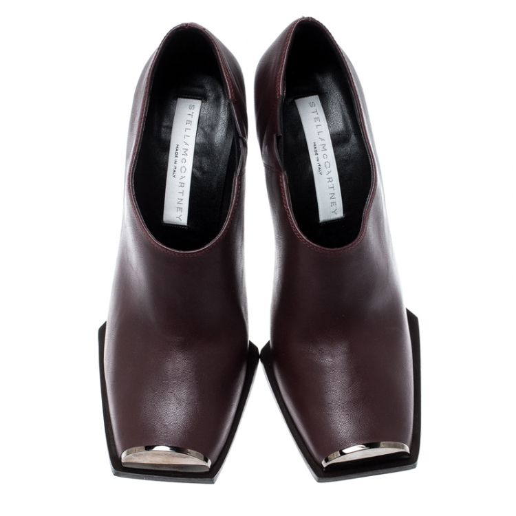 Pre Owned Stella McCartney Burgundy Faux Leather Square Toe Ankle Boots Size 38
