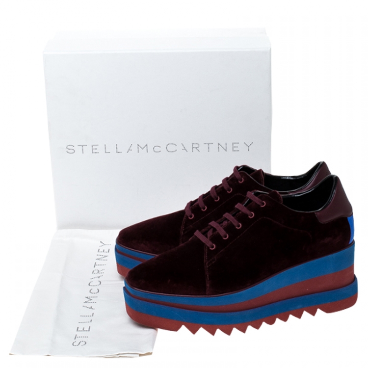 Pre Owned Stella McCartney Burgundy/Blue Velvet Elyse Platform Derby Size 40.5
