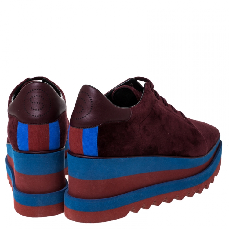 Pre Owned Stella McCartney Burgundy/Blue Velvet Elyse Platform Derby Size 40.5