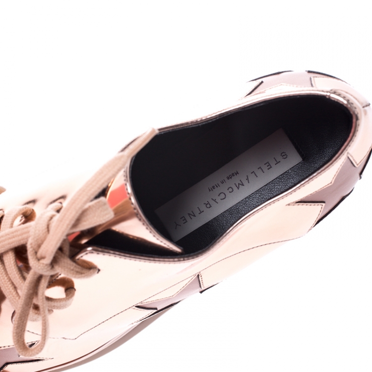 Pre Owned Stella McCartney Metallic Rose Gold Faux Leather Elyse Star Platform Lace Up Derby Size 38