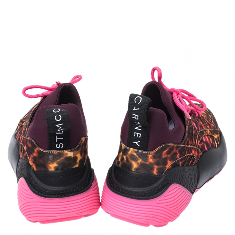 Pre Owned Stella McCartney Multicolor Leopard Print Fabric Eclypse Lace Up Sneakers Size 40