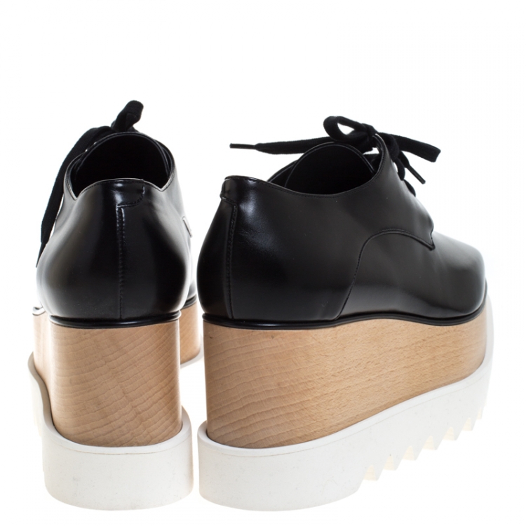مملوكة مسبقًا Stella McCartney Black Faux Leather Elyse Platform Derby Size 38