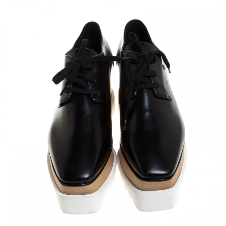 مملوكة مسبقًا Stella McCartney Black Faux Leather Elyse Platform Derby Size 38