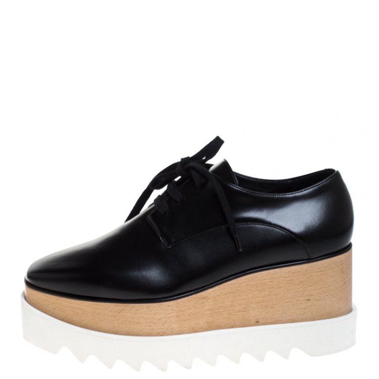 مملوكة مسبقًا Stella McCartney Black Faux Leather Elyse Platform Derby Size 38